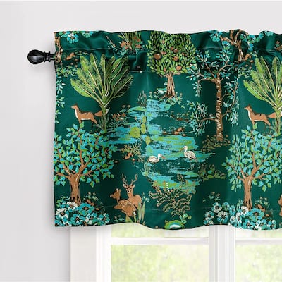 DriftAway Clara Woodland Forest Animals Printed Pattern Window Curtain Valance - 52" width x 18" length