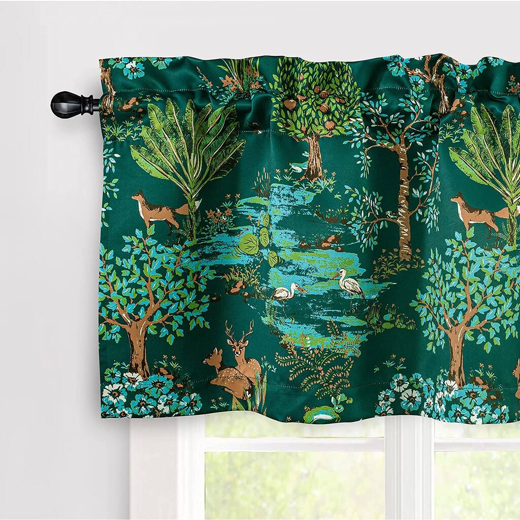 DriftAway Clara Woodland Forest Animals Printed Pattern Window Curtain Valance - 52" width x 18" length