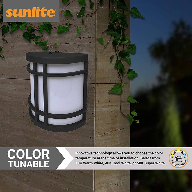 Sunlite Black Aluminum and Steel LED CCT Color Tunable Switch 3000K, 4000K, 5000K Outdoor Wall Half Cylinder Light - 10 in