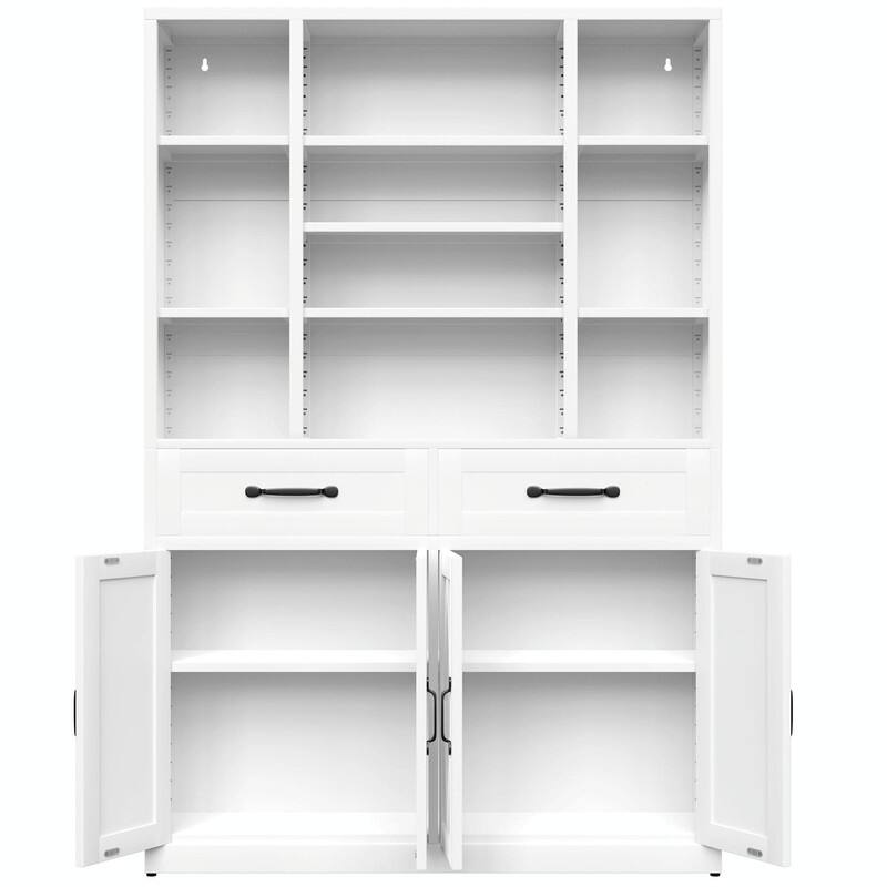 71" Tall Bookcase with Doors, Drawers and Adjustable Open Shelves