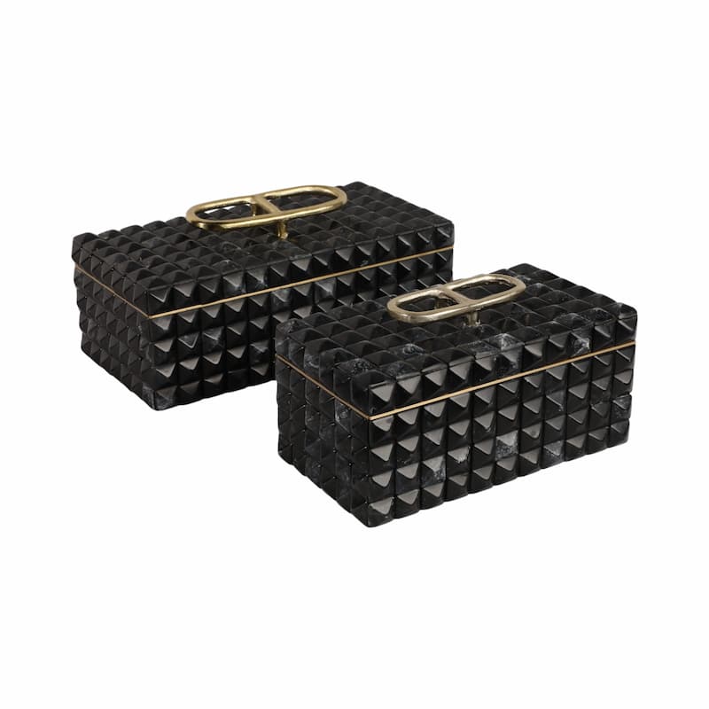 Decorative Box with Lid and Metal Handle - Set of 2, 14", 11", Gray - 14.0"