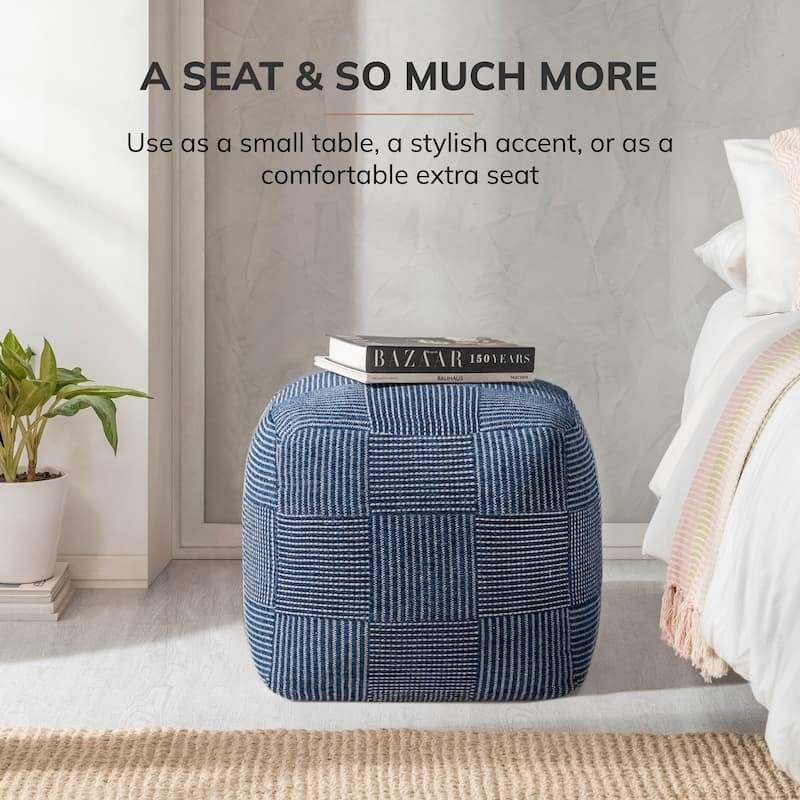 Jani 20-inch Ottoman Pouf - Handcrafted Handmade Ottoman for Seating, Footrest, Home Decor for Living Room, Bedroom