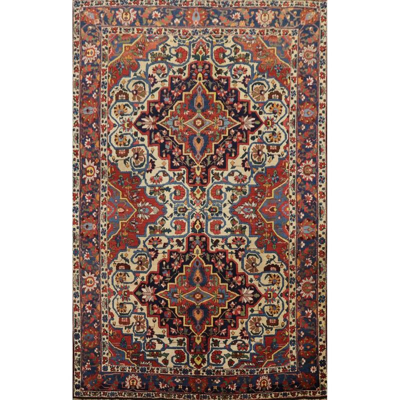 Hand Knotted Oriental 100% Wool Carpet Traditional Floral Beige & Ivories Bakhtiari Area Rug - 9' 8'' X 7' 1''