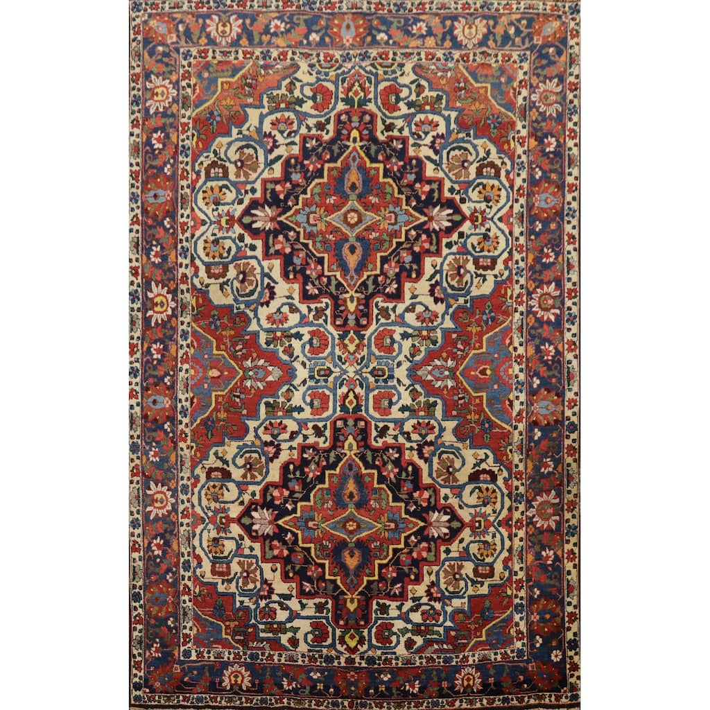 Hand Knotted Oriental 100% Wool Carpet Traditional Floral Beige & Ivories Bakhtiari Area Rug - 9' 8'' X 7' 1''