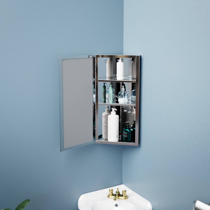 Infinity Stainless Steel Corner Medicine Cabinet Wall Mount 23.6" x 11.8" with Mirror