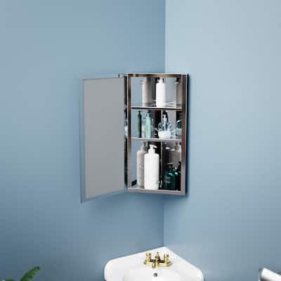 Infinity Stainless Steel Corner Medicine Cabinet Wall Mount 23.6" x 11.8" with Mirror