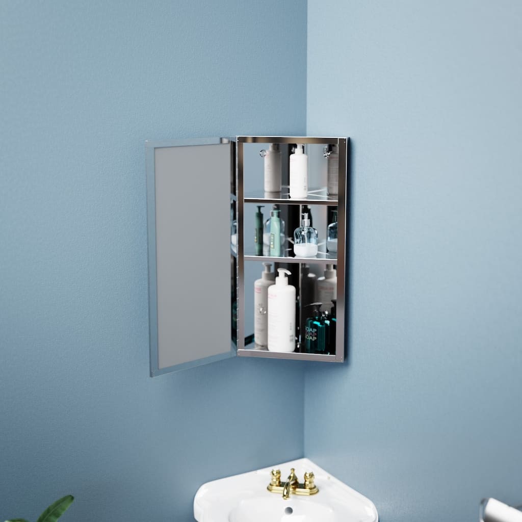 Infinity Stainless Steel Corner Medicine Cabinet Wall Mount 23.6" x 11.8" with Mirror