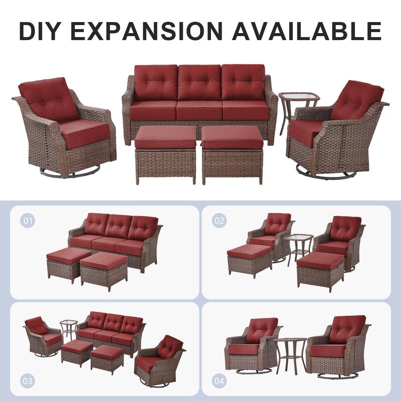 Gymojoy 3-Piece Wicker Patio Furniture Ottoman & Sofa Set, 6-Inch Ultra Thick Cushioned