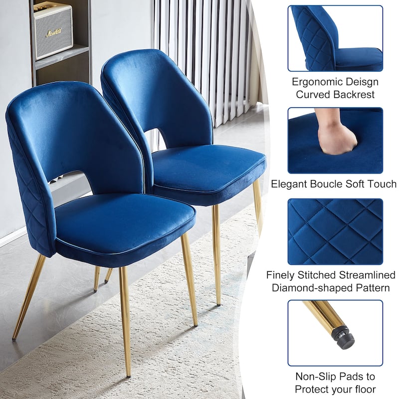 Grey Velvet Dining Chairs with Metal Legs and Hollow Back Upholstered Dining Chairs Set of 4