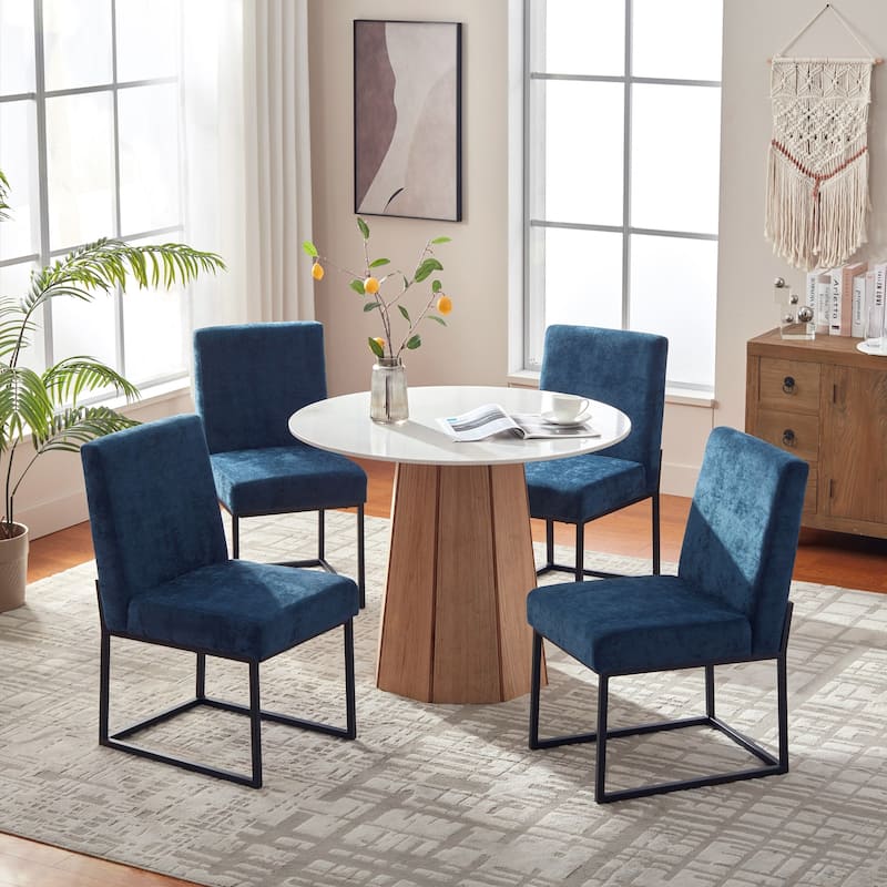 Mid Century Modern Dining Chair with Black Metal Legs - Set of 4 - Blue-unstriped