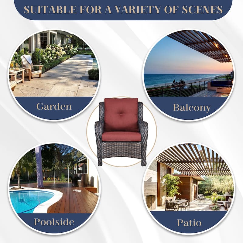 Pocassy 5 Pieces Outdoor Patio Chairs Ottoman Table with Cushion