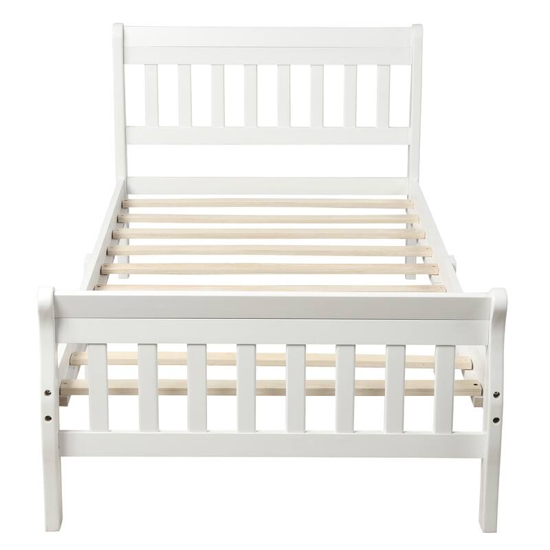 Twin Size Platform Bed Solid Wood Sleigh Bed Frame with Hollow Designed Headboard, Footboard and Wood Slat Support