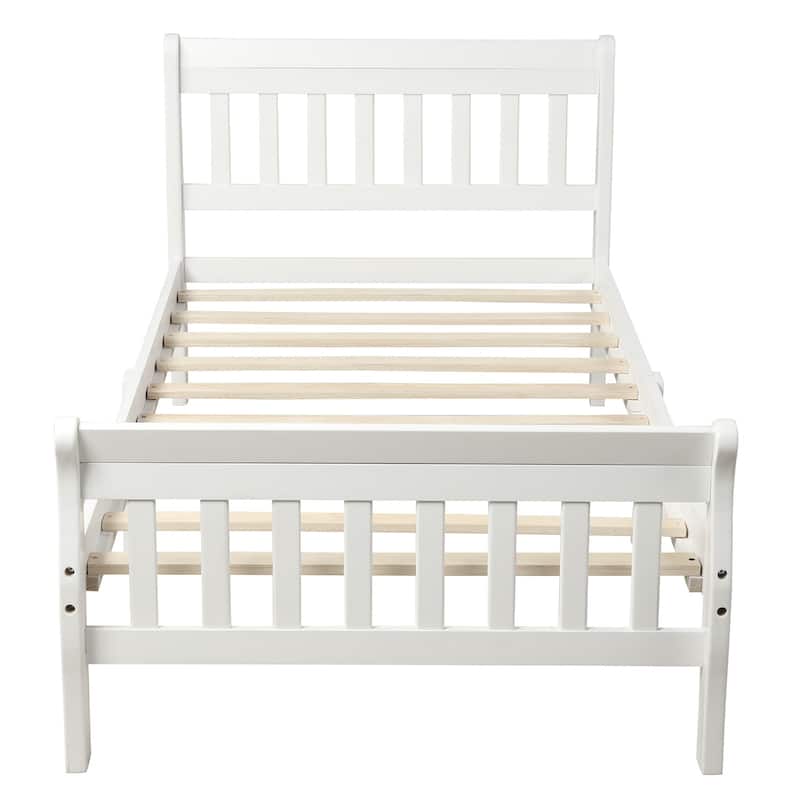 Wood Platform Bed, Bed Frame Panel Bed Mattress Foundation Sleigh Bed with Headboard/Footboard/Wood Slat Support