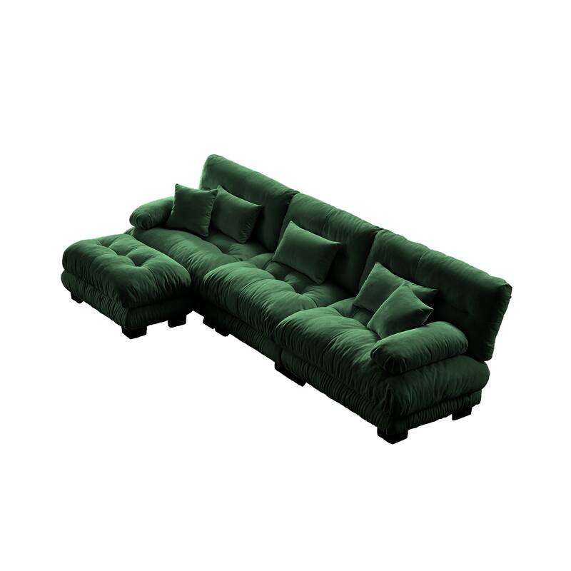 133.8" Chenille L-Shaped Cloud Sectional Sofa with Ottoman
