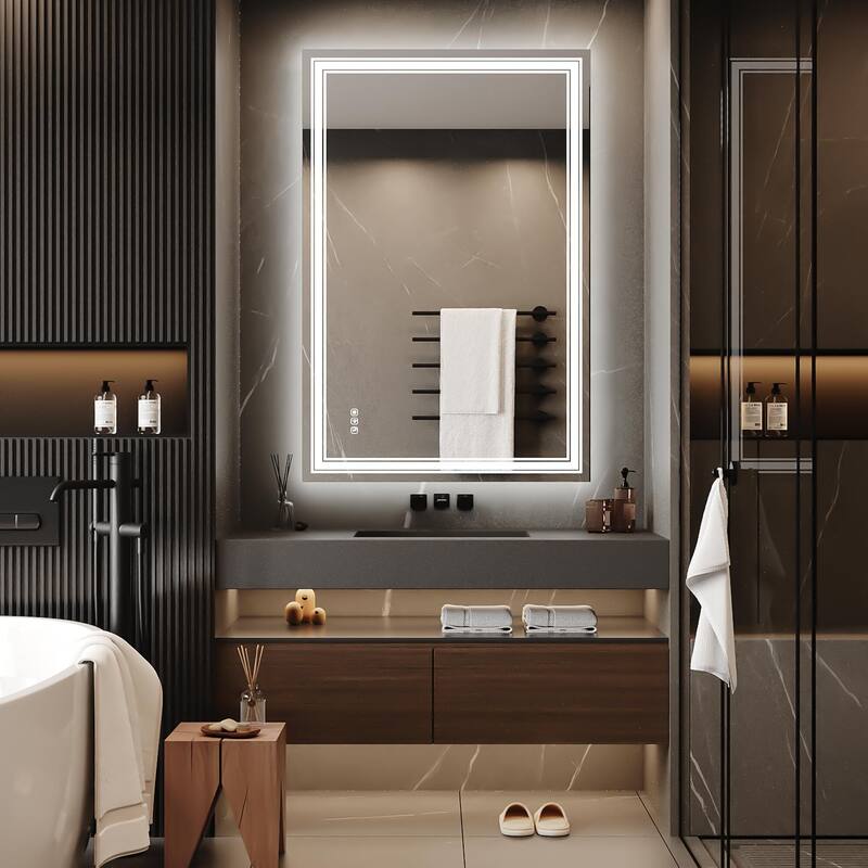 LED Bathroom Mirror with Lights,Anti-Fog,Dimmable,Backlit + Front Lit,Lighted Mirrors for Bathroom Wall