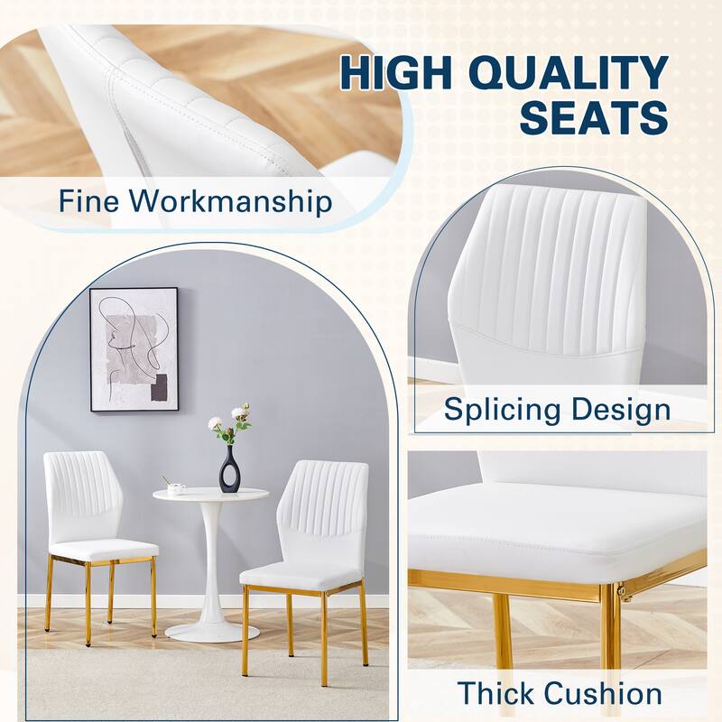 Luxury Simple Chair - Set of 4 PU Material High Resilience Dining Chair with Metal Leg