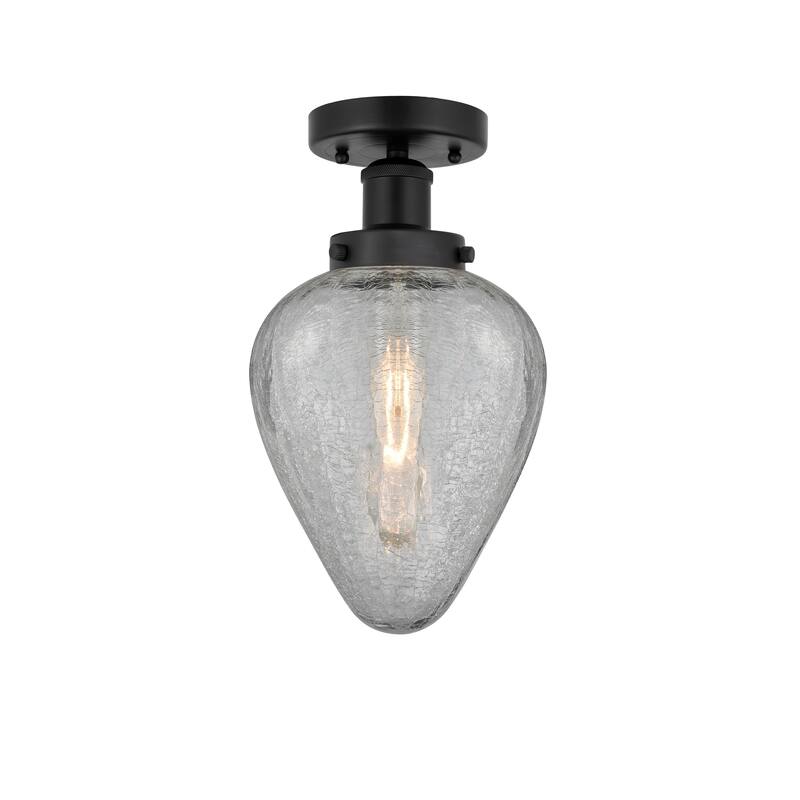 Innovations Lighting Edison Geneseo - 1 Light 6" Semi-Flush Mount - Matte Black/Clear Crackle