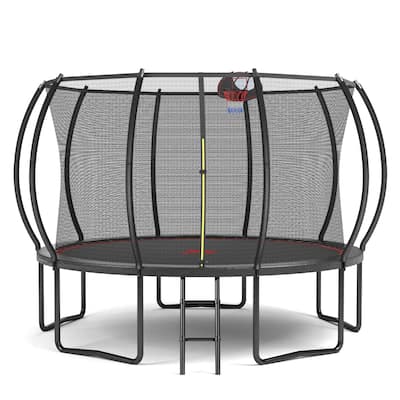 Outdoor Trampoline with Pumpkin Design, Ladder, Basketball Hoop, Safety Enclosure