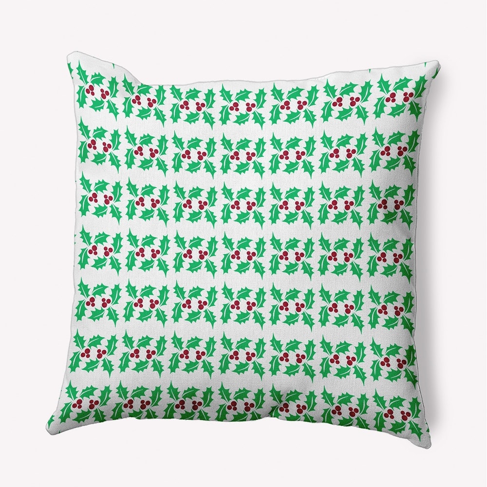 Holly Stripes Indoor/Outdoor Christmas Throw Pillow