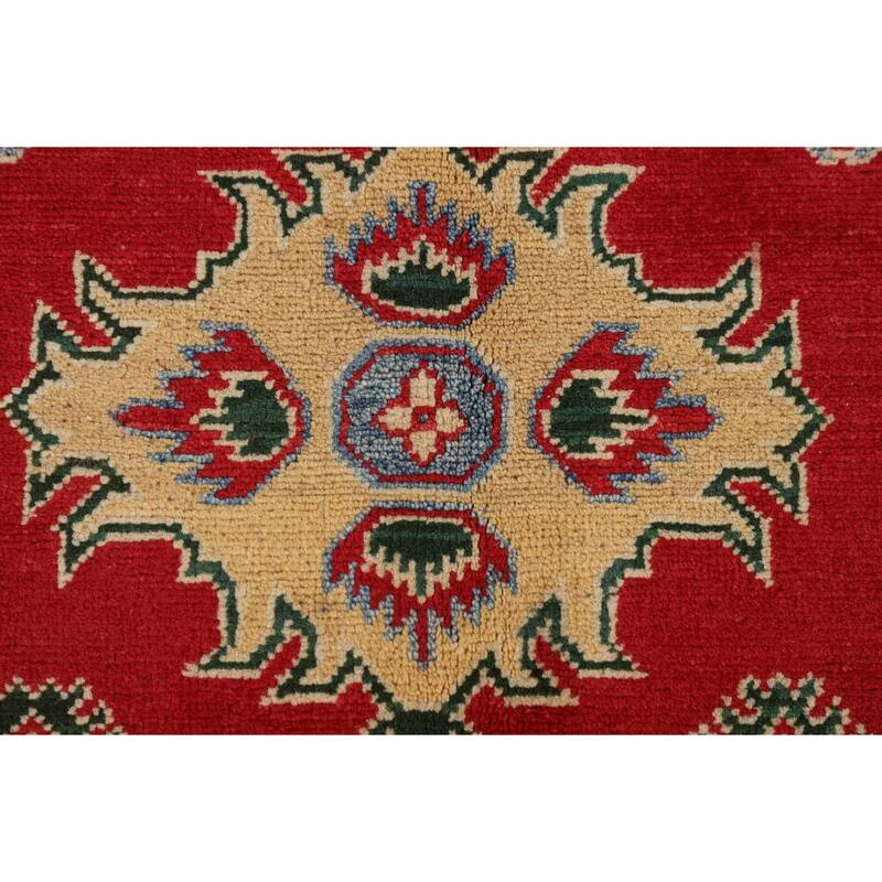 Red Geometric Kazak Oriental Area Rug Dining Room Handmade Wool Carpet - 5'6" x 7'10"