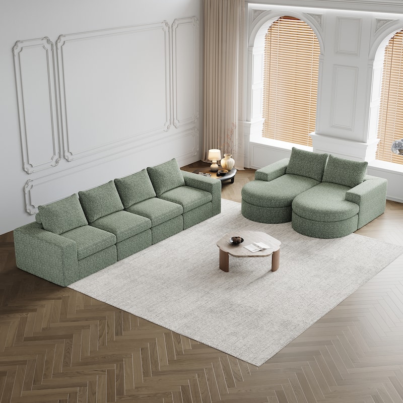 Roomfitters 99" Modern Chenille Cloud Curved Sectional Sofa with Chaise, L-Shaped Couch, for Living Room or Apartment - Green - 127 inch