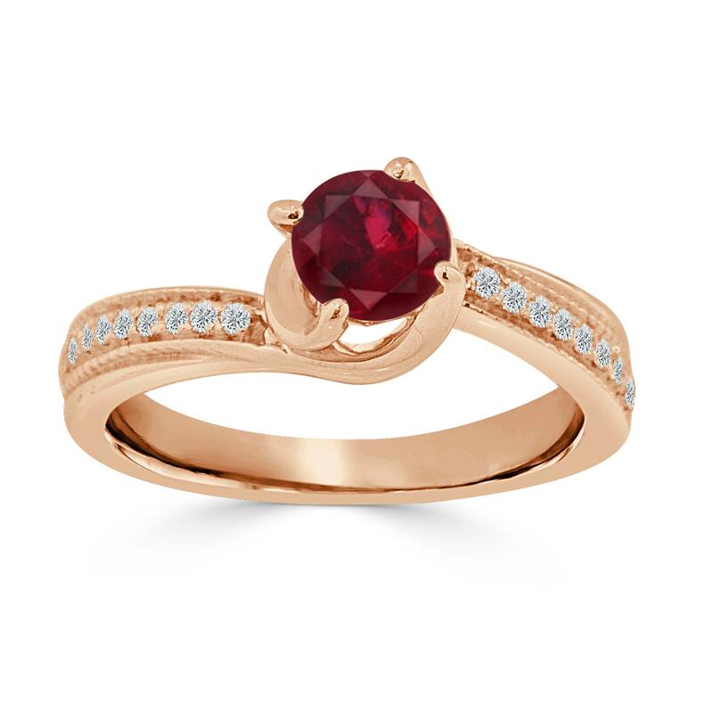 Auriya Modern 5/8ct Ruby 1/7ctw Diamond Engagement Ring 14K Gold - Rose - 7