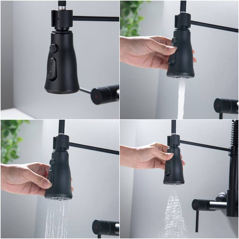 Vertical Two Handles Kitchen Faucet Pull-Down Spray in Gold/Black