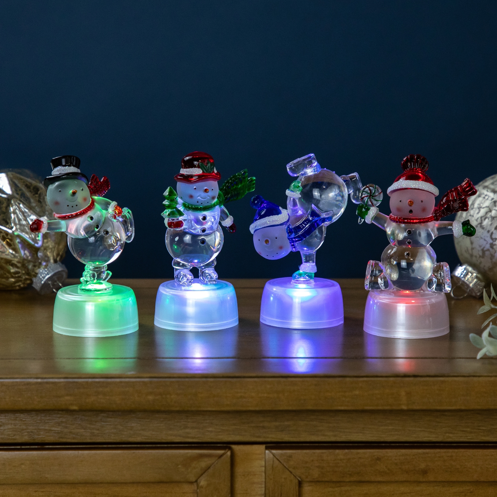 LED Color Changing Snowmen Acrylic Christmas Decorations 4.25" 4