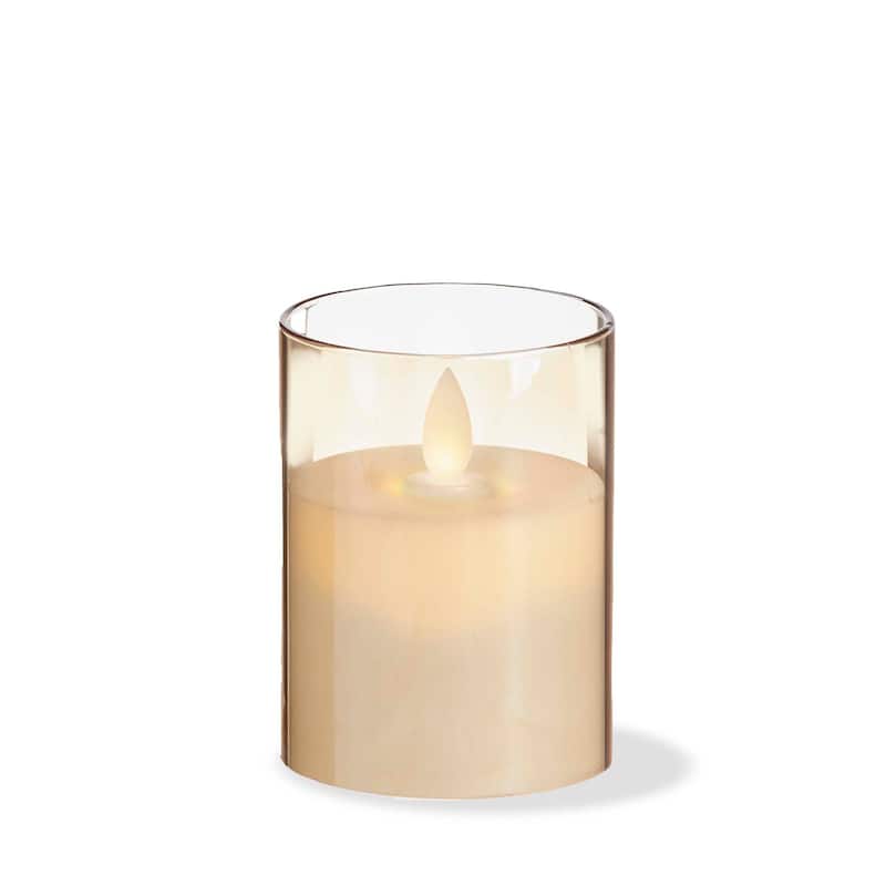 Estella LED Glass Hurricane 3x4 Amber Flameless Pillar Candle Holder for Indoor Use 4x3x3 Inches