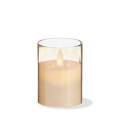 Estella LED Glass Hurricane 3x4 Amber Flameless Pillar Candle Holder for Indoor Use 4x3x3 Inches