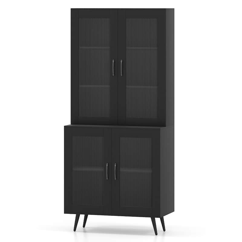 Engineered Wood and Metal Pantry Cabinet with Adjustable Shelves - 31.5" x 16" x 70.5" - Black