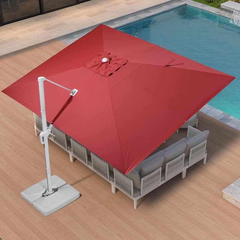 PURPLE LEAF White Rectangle Cantilever Patio Umbrella With Base - 10x13ft Red