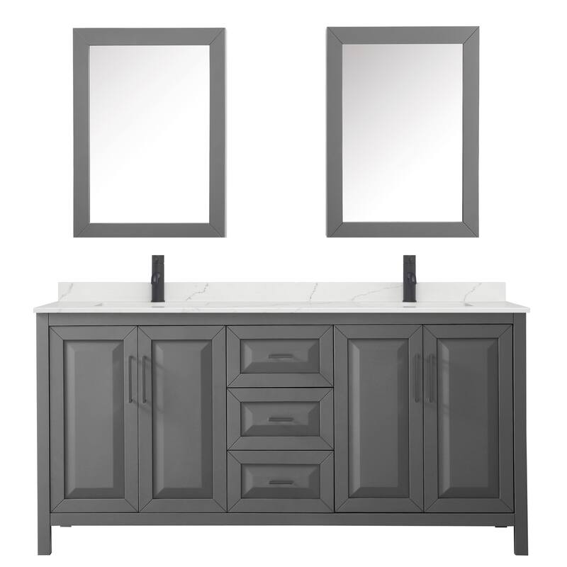 Daria 72-inch Double Vanity, Single Hole Quartz Top, Med Cabinets
