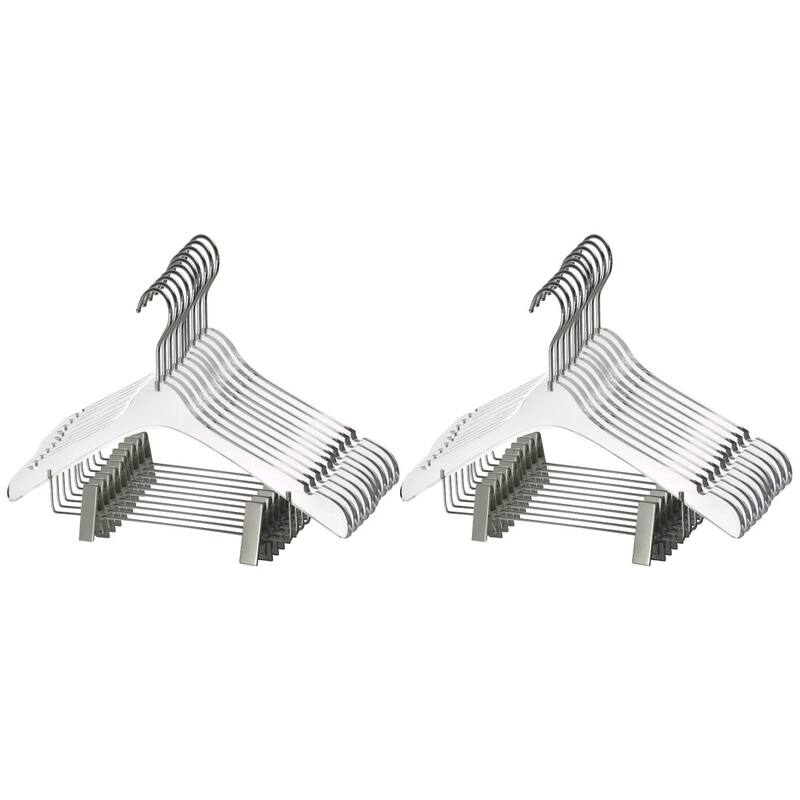 YBM Home Quality Acrylic Clear Hangers with Clips, Men - Pack of 20 - Silver