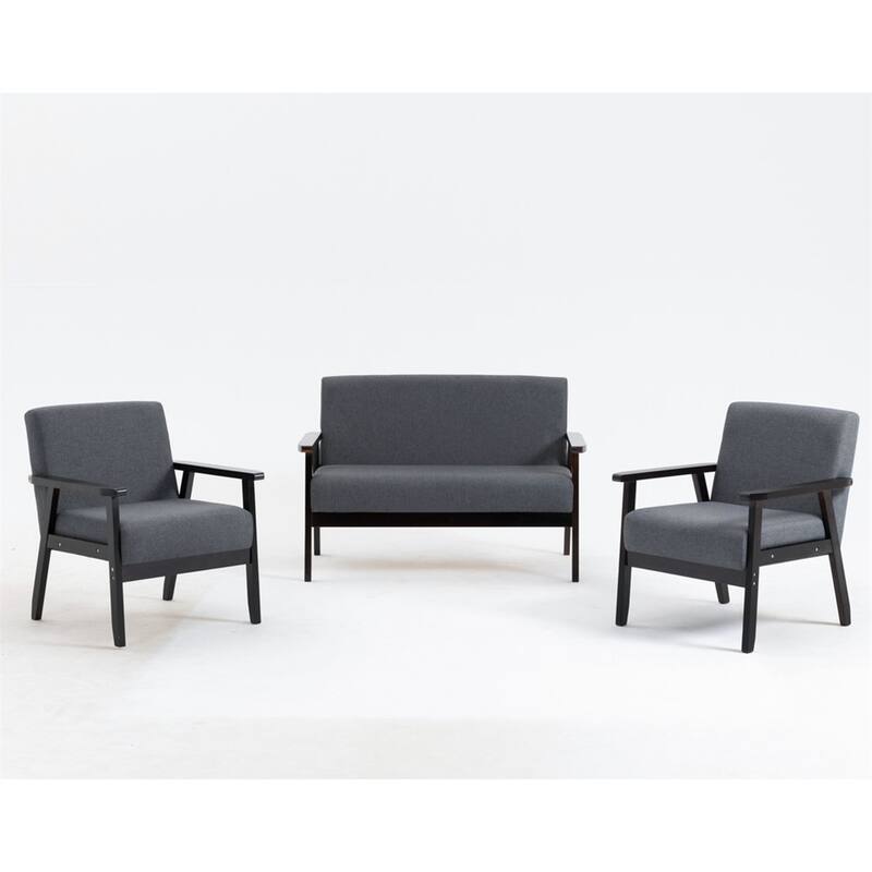 Espresso Loveseat and 2 Chair Living Room Set - Grey
