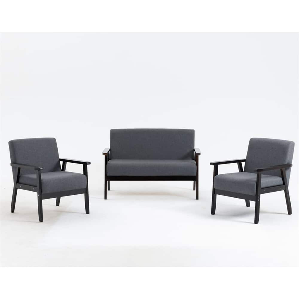 Espresso Loveseat and 2 Chair Living Room Set