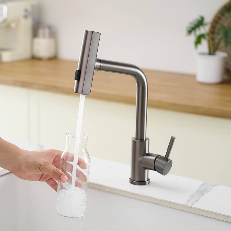 Waterfall Single Hole Kitchen Faucets with Pull Down Sprayer