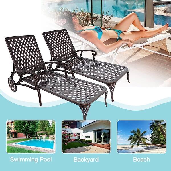 Cast Aluminum Outdoor Chaise Lounge with Adjustable Backrest Set of 2