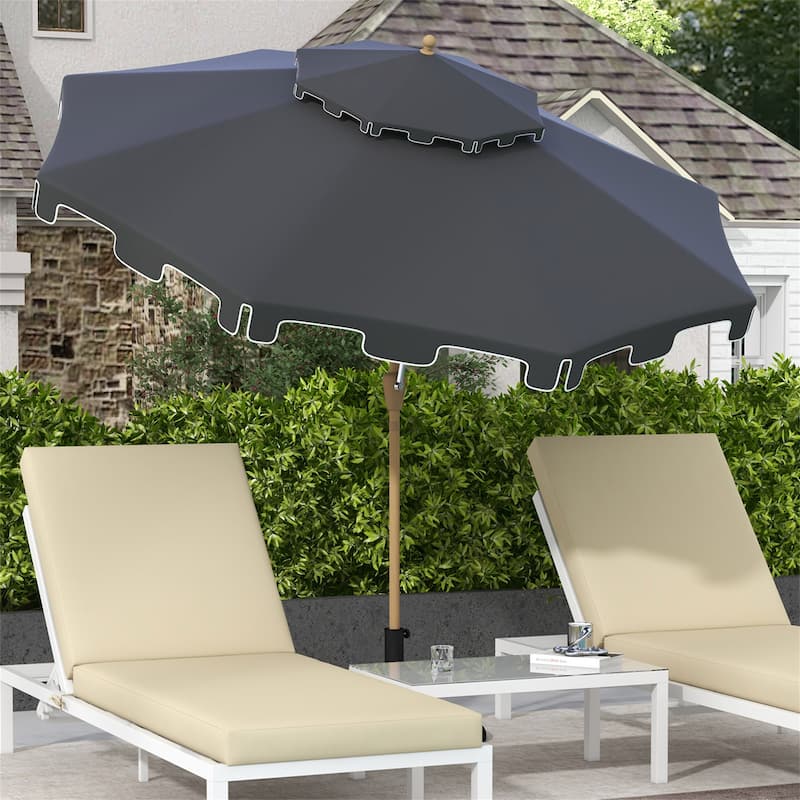 9' Umbrella with Push Button Tilt and Crank,Double Top Ruffled,8 Ribs