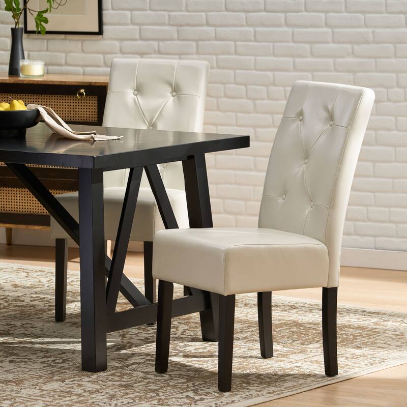 Faux Leather Dining Chair Set of 2, Modern High-Back Kitchen Chair with Wooden Legs, Armless Side Chair
