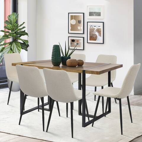 Industrial Dining Table Set with 6 Fabric upholstered Chairs