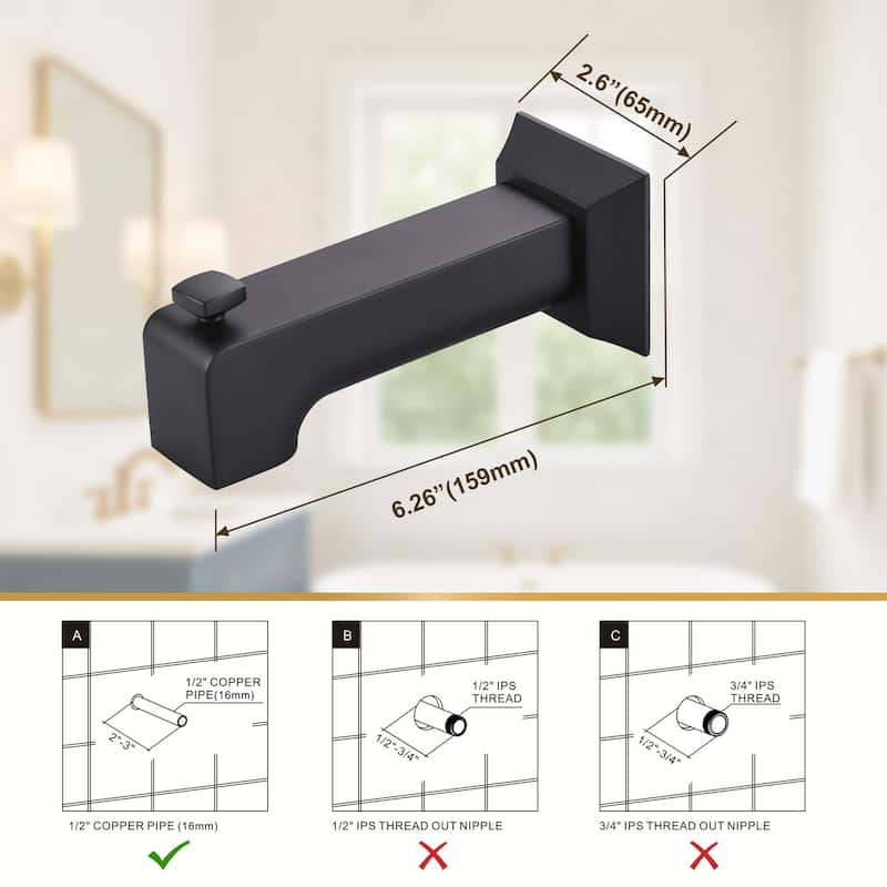 WOWOW Wall-Mounted Square Bathtub Spout with Diverter