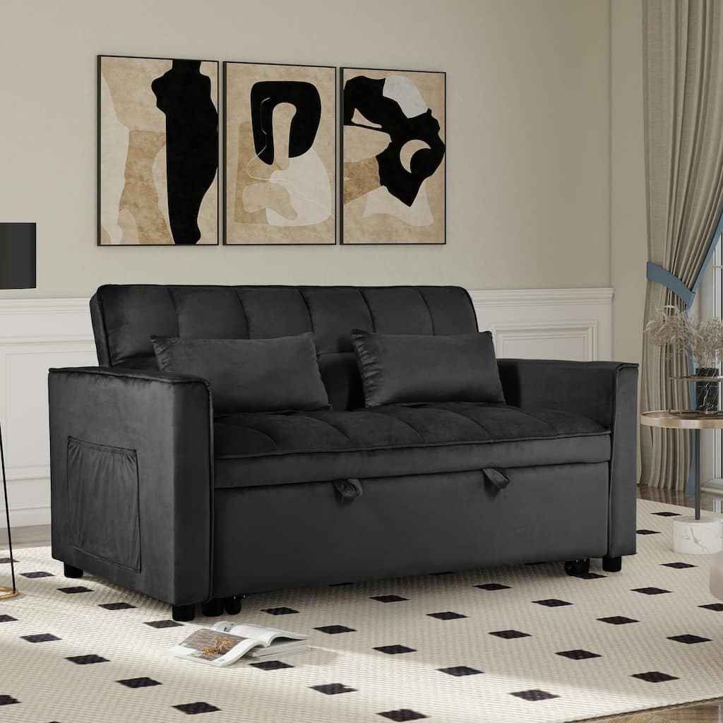 3-in-1 Convertible Pull Out Sofa Bed with Reclining Backrest & Pillows