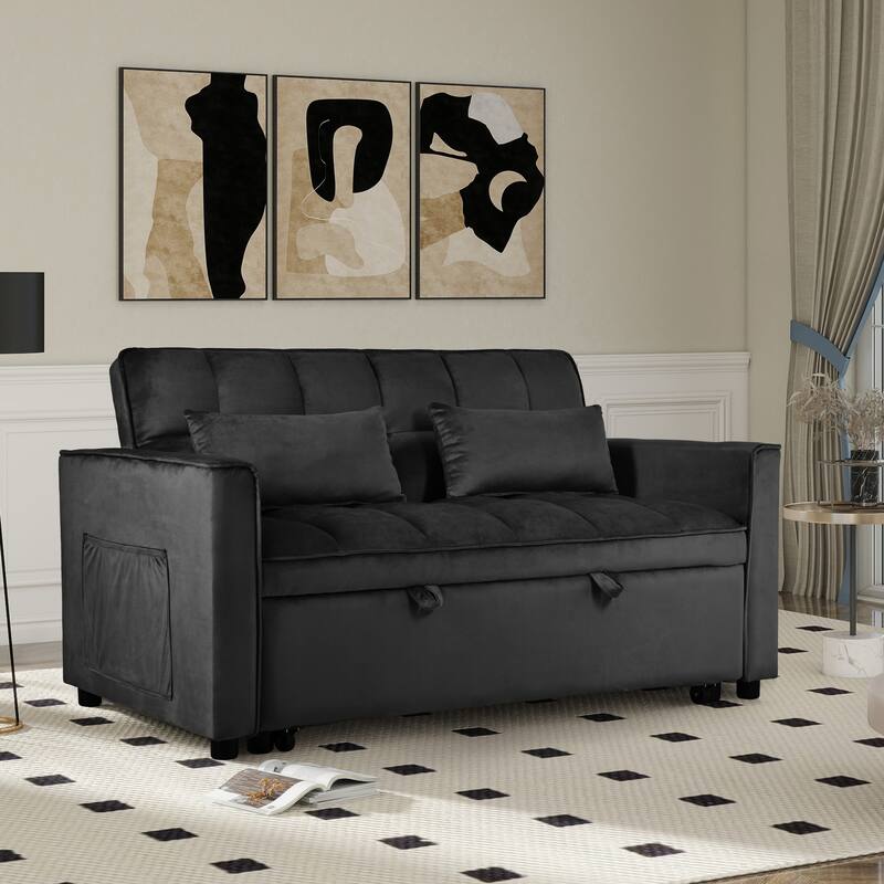3-in-1 Pull Out Couch Bed with Reclining Backrest and Pillows