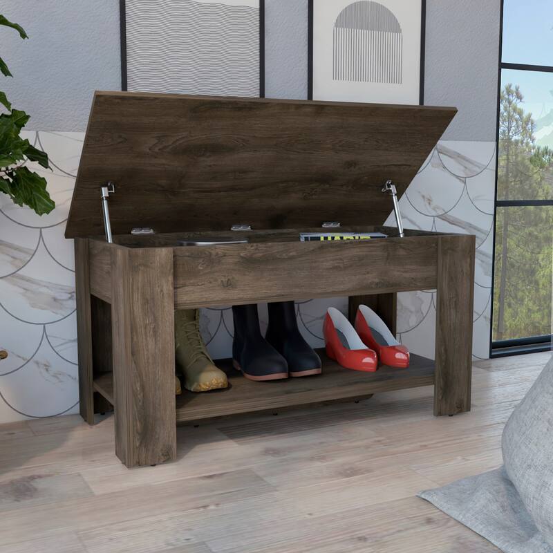 Anmytek Rustic Wood Look Storage Bench Entryway Organizer with Shoe Shelf Mudroom Seating Farmhouse Modern