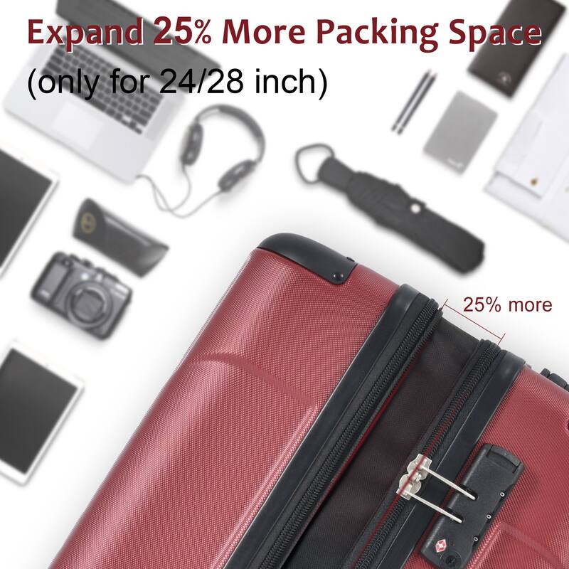 Durable 3-Piece Luggage Set, Expandable Hardshell ABS with Double Spinner Wheels & TSA Lock (20/24/28)