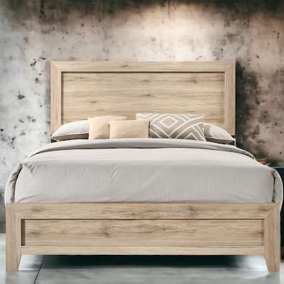 Queen Size Wood Panel Bed Frame with Tapered Legs and Box Spring Required