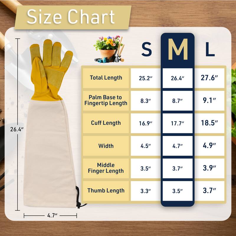 Kings County Tools Long Gardening Gloves with Arm Guard, Medium