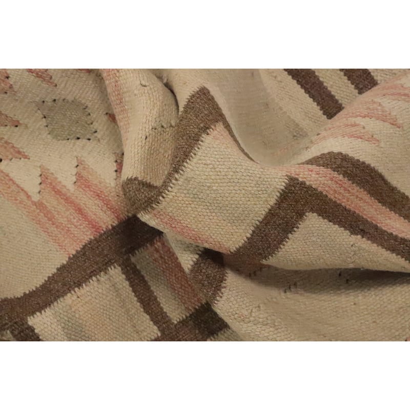 Hand Woven Oriental 100% Wool Carpet Southwestern Tribal Beige & Ivories Kilim Area Rug - 8' 8'' X 5' 10''