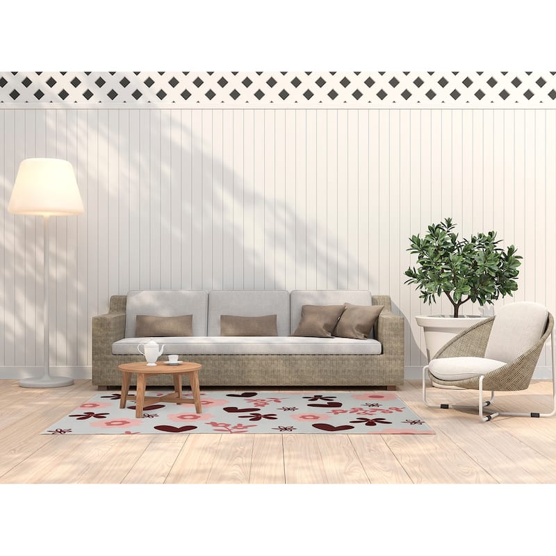 Flowery Love Valentines Chenille Indoor/Outdoor Rug